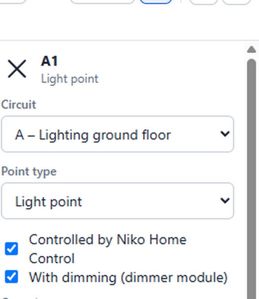 A light point controlled by Niko Home Control.